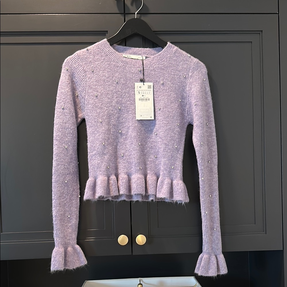 Zara Lavender Ruffle Knit Sweater